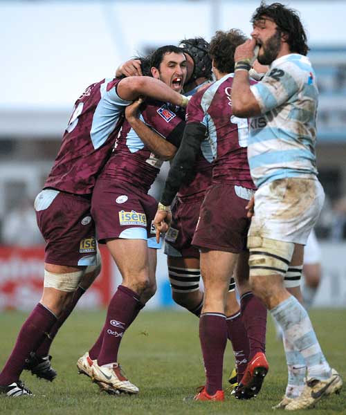 Bourgoin players celebrate victory