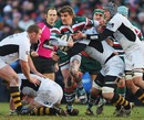 Leicester's Toby Flood is shackled by the Wasps defence