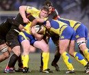 Clermont Auvergne prop Vincent Debaty is the centre of attention at a maul