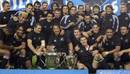 The All Blacks celebrate with the 2005 Tri Nations trophy