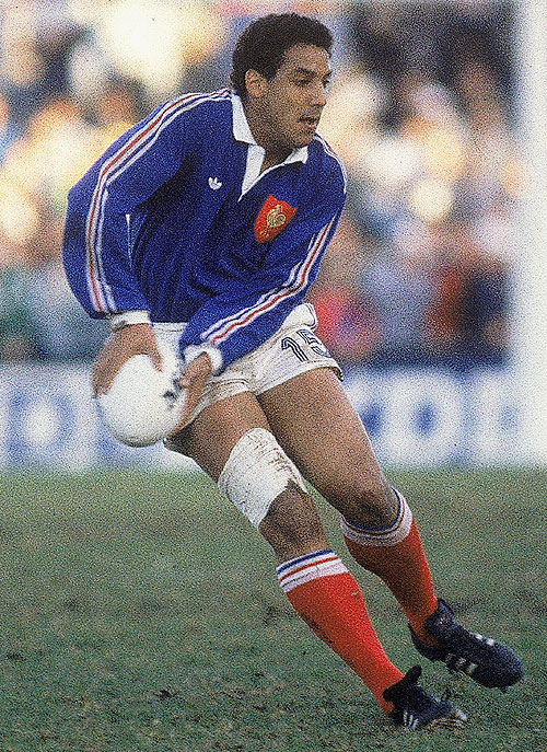 Serge Blanco prepares to pass the ball during France's World Cup semi-final victory over Australia
