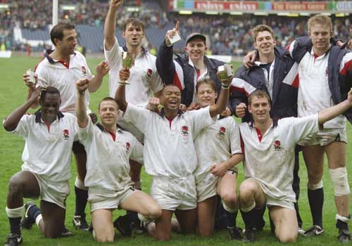 England celebrate victory in the World Cup Sevens