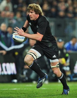 Adam Thomson of the All Blacks in action during the rugby test match between New Zealand and Samoa at Yarrows Stadium in New Plymouth New Zealand on September 3, 2008.
