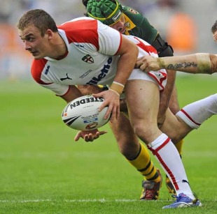 Lee Smith in action for the England rugby league side, England v Australia, Four Nations International, DW Stadium, Wigan, England, October 31, 2009.