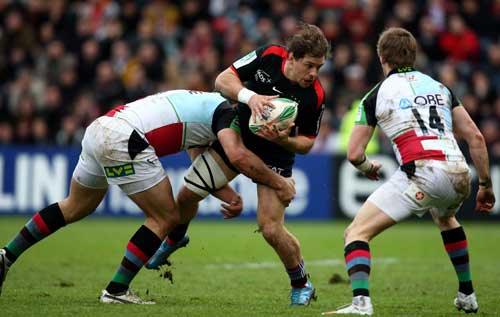 Toulouse wing Cedric Heymans is tackled