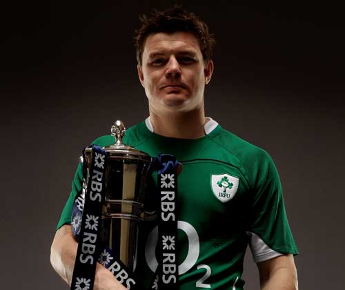 Ireland skipper Brian O'Driscoll poses with the Six Nations trophy