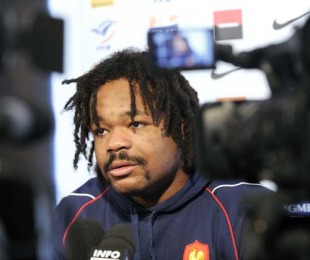 France centre Mathieu Bastareaud talks to the media as his side continue their Six Nations preparations in Marcoussis, France, February 2, 2010