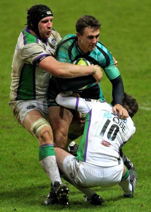 Ospreys centre Ashley Beck runs into the Leeds defence, Ospreys v Leeds Carnegie, Anglo-Welsh Cup, Liberty Stadium, Swansea, Wales, February 4, 2010
