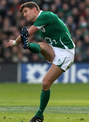 Ronan O'Gara kicks his way to becoming the first player to score 500 points in the Six Nations for Ireland against Italy at Croke Park, Dublin, Ireland, February 6, 2010