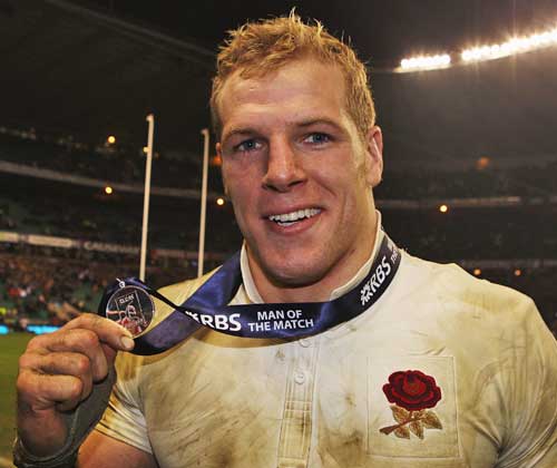 England's James Haskell poses with his Man of the Match medal
