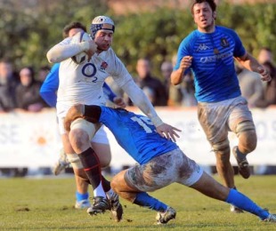 England Saxons' Dave Attwood takes on the Italy 'A' defence, Italy 'A' v England Saxons, Treviso, Italy, February 7, 2010