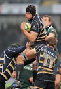 Worcester's Greg Rawlinson claims a lineout ball