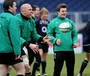 Ireland skipper Brian O'Driscoll laughs during training