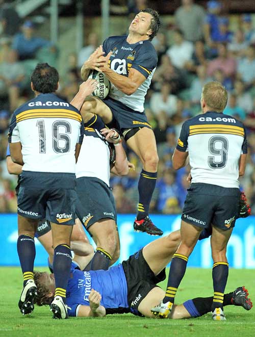 The Brumbies' Adam Ashley-Cooper claims a high ball
