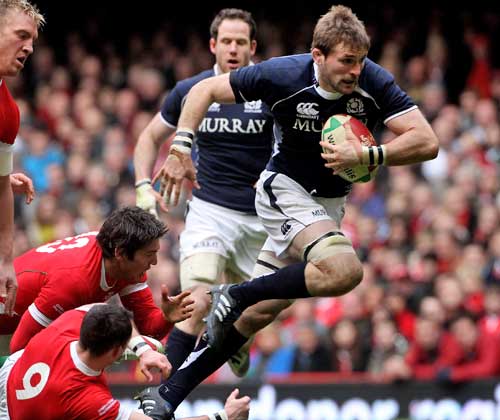 Scotland's John Barclay powers through the Wales defence