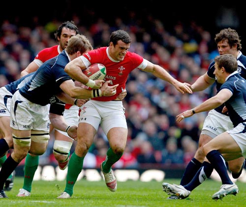 Wales centre Jamie Roberts tries to breach the Scottish rearguard