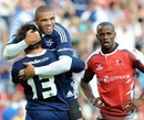 Bryan Habana celebrates with try-scorer Jaque Fourie
