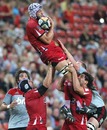 The Reds' Adam Byrnes claims a lineout