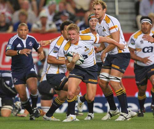The Brumbies' Josh Valentine spots a gap in the Stormers' defence