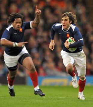 France's Alexis Palisson capitalises on an interception, Wales v France, Six Nations Championship, Millennium Stadium, Cardiff, Wales, February 26, 2010