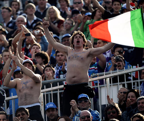 The Italian fans celebrate another Azzurri penalty