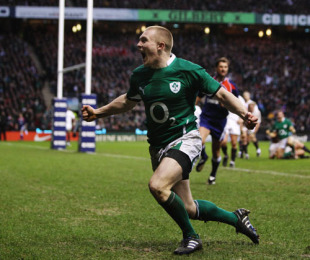Ireland's Keith Earls celebrates his second-half try, England v Ireland, Twickenham, London, England, February 27, 2010