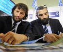 Racing Metro's Lionel Nallet and Sebastian Chabal sign some autographs