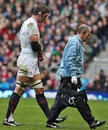England lock Simon Shaw leaves the field with an injury