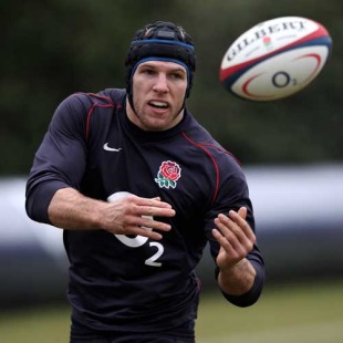 England flanker James Haskell passes the ball during training at Pennyhill Park Hotel, Bagshot, February 23, 2010
