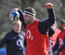 England flanker Joe Worsely warms up in training